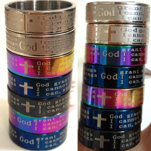 50pcs Wholesale Religious Ring TOP MIX Mens Multi-Color Serenity Prayer Stainless Steel Rings Jesus Hot Sale Jewelry