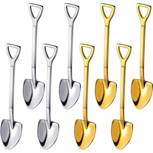 8 Pcs Shovel Spoon Stainless Steel Coffee Spoon Shovel Dessert Spoon Mini Shovel Shape Ice Cream Spoon Stirring Teaspoon