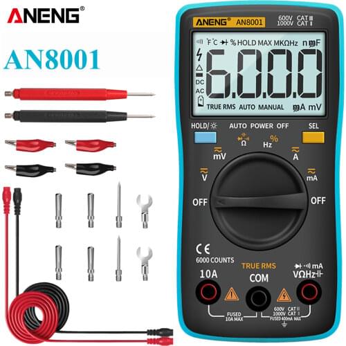 AN8001 capacitor tester Digital Multimeter profesional 6000 counts meter voltage current clamp be true leads