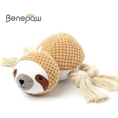 Benepaw Bite Resistant Plush Dog Toys Interactive Eco-friendly Waterproof Sloth Design Squeaky Puppy Toys Rope Teeth Cleaning
