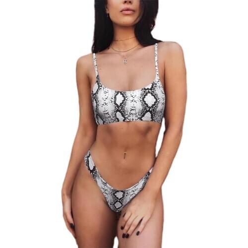 Snakeskin Women Bandage Bikini Leopard Push Up Swimsuit bandeau Padded Bra Sexy Brazilian Biquini Female Beachwear Women