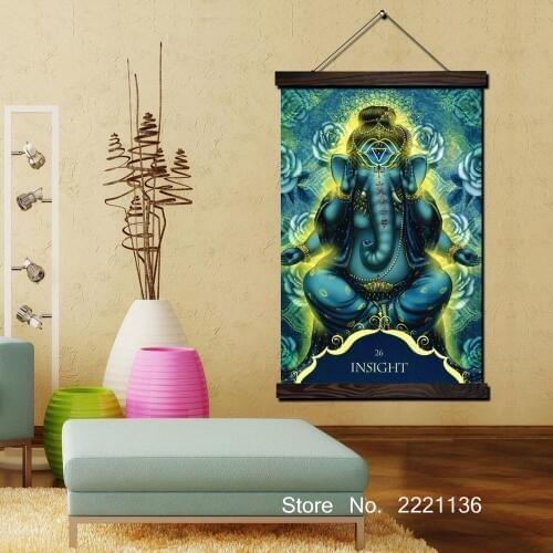 God Elephant Buddha Framed Scroll Painting HD Wall Art Hanging Canvas Painting HD Printed Pictures for Living Room Decoration