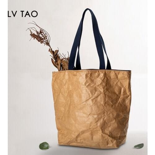 DuPont Paper Tote Bag Single Shoulder Handbag Elegant Washable Kraft Paper Canvas Shopping Bag TYVEK Waterproof