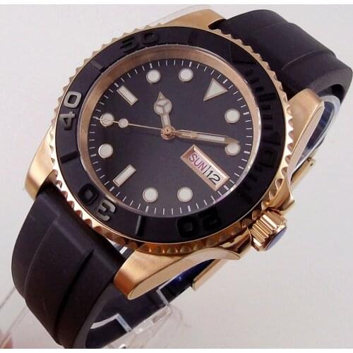 40mm Deployment Rose Gold Japan NH36A 24 Jewels Automatic Male Wristwatch Sapphire Glass Brushed Ceramic Bezel Insert Date