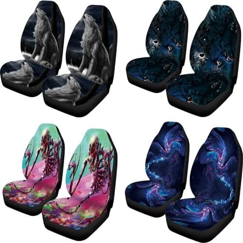 Coloranimal Wild Wolf Galaxy Animal Car Seat Covers Durable Pack of 2 Protector Fits Most Cars Vans Front Seats