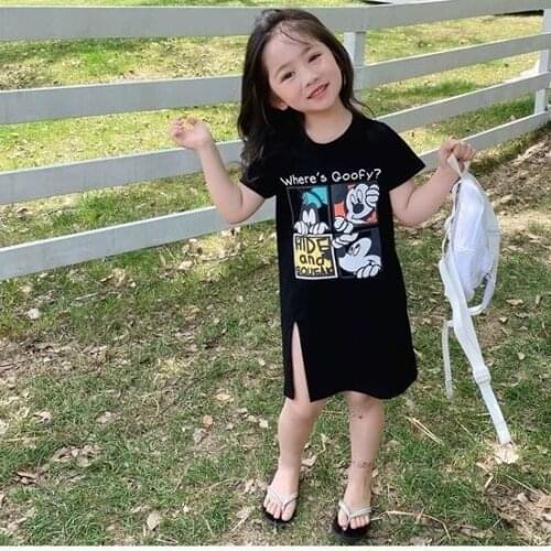 2021 Children Long T-shirts Summer Tops Short Sleeve Clothing Disney Print Kids Tees Dress For Girls Toddler Clothing