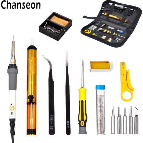 EU Plug 60W Adjustable Temperature Electric Soldering Iron Kit Multifunctional Hand Tool Sets Solder Wire Welding Repair Tools