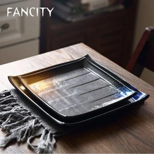 FANCITY Japanese retro ceramic square plate creative restaurant special dish sushi plate cooking plate irregular plate