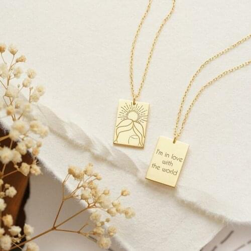 Art Abstract 18K PVD Gold Plated Stainless Steel Necklace Square Sun Singet Pendant Necklace Waterpoof Jewelry