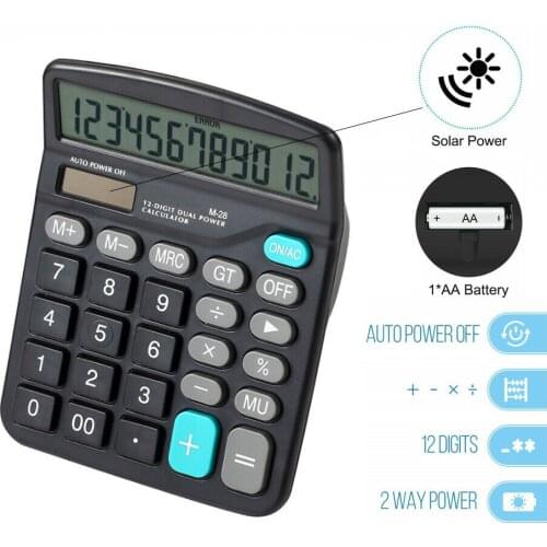 Solar Energy Battery 2 in 1 DUAL POWER Desktop Electronic Calculator Big Buttons Basic 12 Digit Large Display Office Supplies