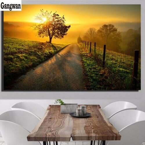 Beautiful Sunset natural Scenery full diamond Painting Country road cross stitch 5d mosaic rhinestone painting 3D embroidery