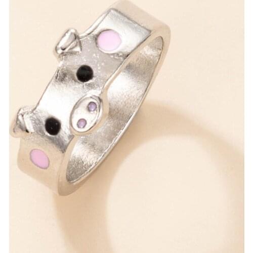 Fashion cute pink enamel pig ring popular lucky pig animal couple ring ladies mens jewelry Valentines day gift