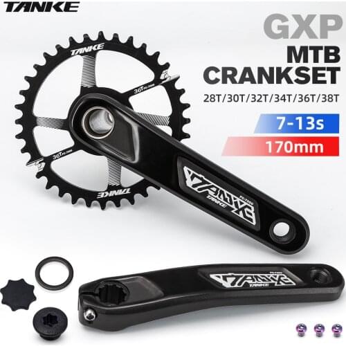 TANKE bike crankset GXP MTB hollow mountain bicycle crank set 170mm 1x chainring 28T 30T 32T 34T 36T 38T Crown accessories