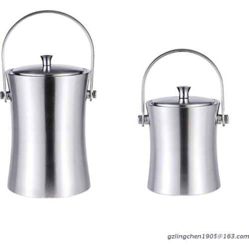 P8DE Stainless Steel Ice Cube Container with Lid and Tongs Champagne Cooler Ice Bucket Silver Matt Double-Walled Insulated