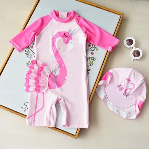 Rash Guard Swimsuit for Girls 2019 Kids One-Piece Flamingo Bathing Suits Children Girls Cute Cartoon Beach Swimwear UPF 50