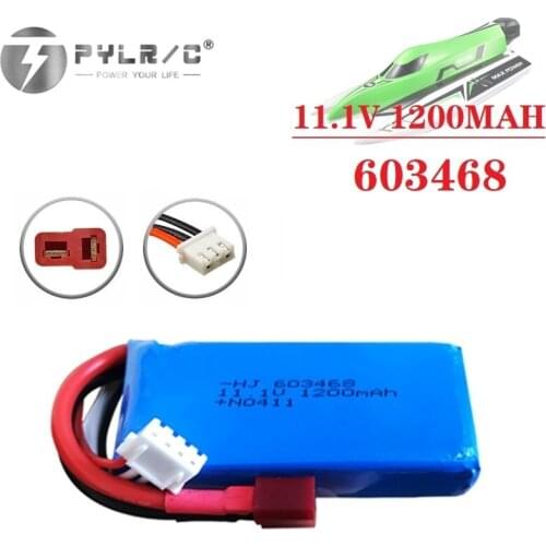 1/3/5PCS 11.1V 1200MAH 603468 lithium battery with T plug for WLtoys WL915 High Speed RC F1 Racing Boat