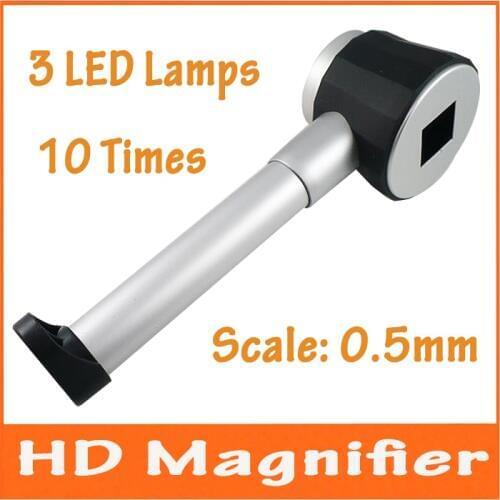 10X 21mm LED Lighted Metal Magnifier Handheld Illuminated Magnifying Glass Loupe with Scale for Jade Jewelery Identification