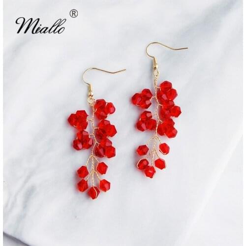 Miallo Fashion Red Rhinestones Handmade Wedding Earring Bridal Drop Earring for Women