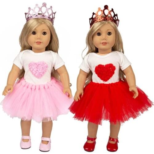 Sweet Heart Set Crown Bodysuits Yarn Skirt Doll Clothes Wear For American Girl Doll Clothes 18-inch Doll , Christmas Girl Gift