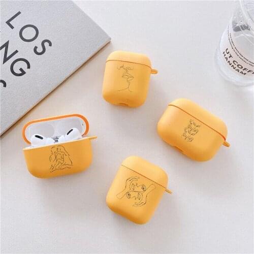 Fashion Abstract Art Lines Sexy woman Candy yellow TPU silicone Airpod Case For Airpods 2 Airpods1 Airpods pro 3 TPU soft cover