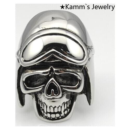 AMUMIU Skull Soldiers Head Stanless Steel Ring Men Punk Vampire Finger KR175 US Size