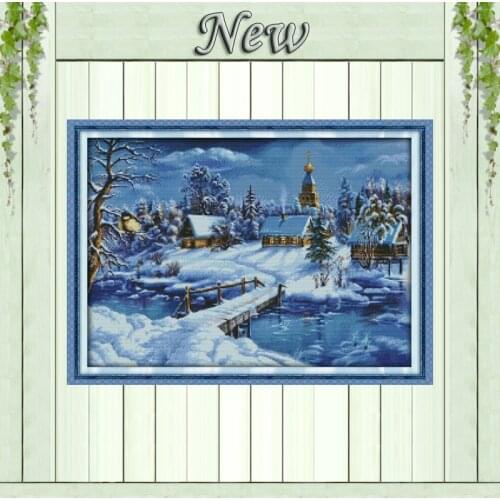 A world of ice and snow Beautiful winter Scenery,Pattern Print on Canvas DMC 14CT 11CT Cross Stitch Needlework Kit Embroider Set