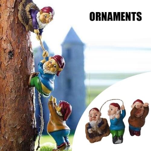 Set of 3 Garden Gnome Decor Decorations Resin Climbing Dwarf Dolls Outdoor Statue Funny Sculptures for Lawn Yard Decor REME889