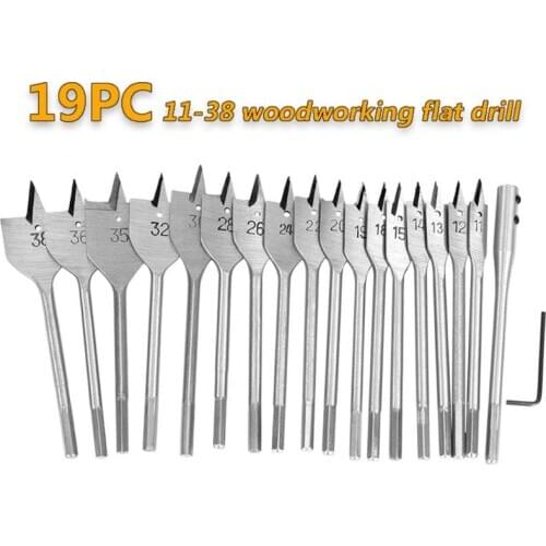 19Pcs 11-38Mm Spade Rod Wood Drill Bit Set for Woodworking Wood Boring Drill Bit R9JF