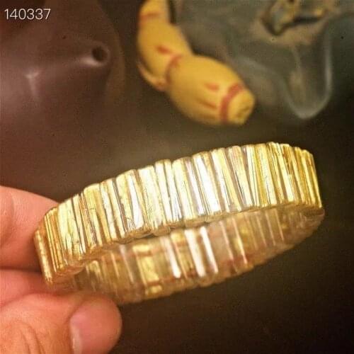 Natural Brazil Gold Rutilated Titanium Quartz Bracelet 14*4mm Woman Man Clear Rectangle Beads Bangle Wealthy AAAAA