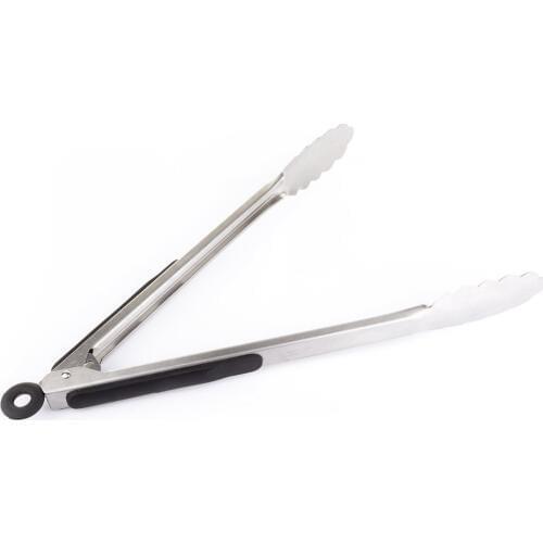 New 1 Piece 14'' /35.6cm w/ Silicone Cover Handle Lock Design Salad Cooking Food Tongs Stainless steel Kitchen Tongs BBQ Tongs