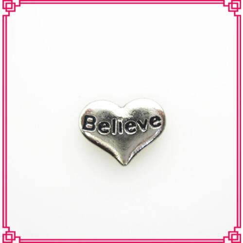 New designs silver believe heart floating charms living glass memory floating lockets charms