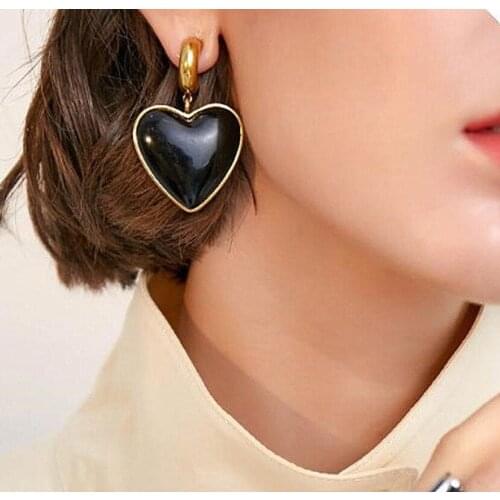 Origin Summer Temperament Red Black Coloe Love Heart Dangle Earings for Women Vintage Oversize Wedding Earings Jewelry Hot