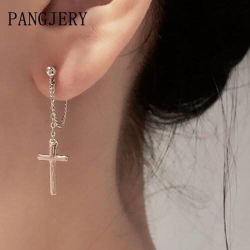 PANGJERY 925 Sterling Silver Chain Drop Earring for Women INS Fashion Hot Sale Creative Cross Anniversary Fine Jewelry Gifts