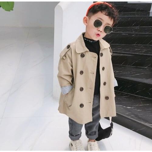 Autumn Korean style fashion boys oversized trench jackets Kids loose striped patchwork long coats children outwears