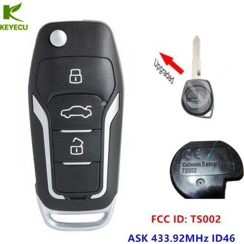 KEYECU Replacement Upgraded Flip Remote Key Fob ASK 433.92MHz ID46 for Suzuki Swift SX4 from 2008-2012 FCC ID: TS002