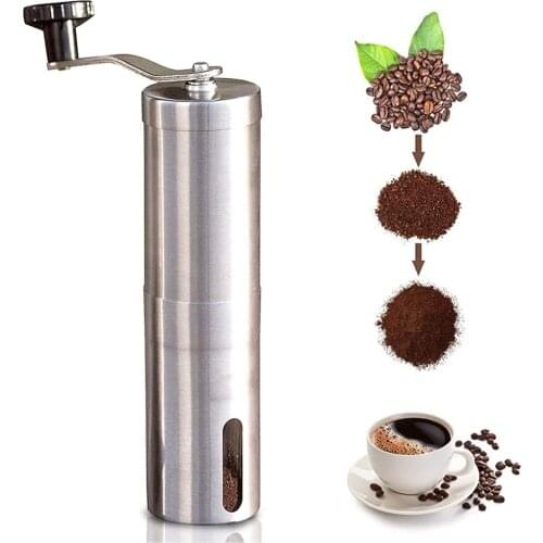 Hand Coffee Grinder Machine Portable Mini Silver Stainless Steel Manual Handmade Adjustable Coffee Bean Burr Grinders