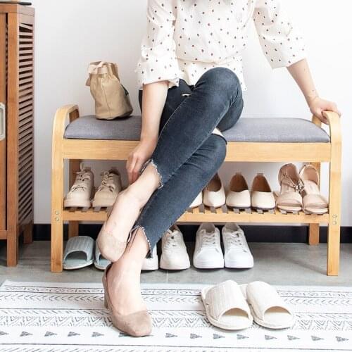 Ordic shoe changer stool creative storage shoe stool cloth stool home solid wood shoe rack