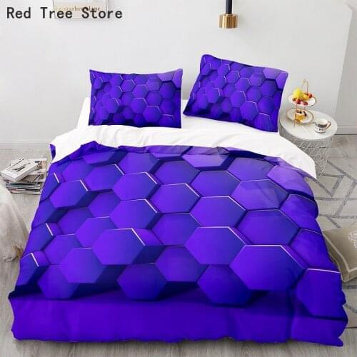 Modern Style Geometric King Queen Bedding Set Dark Purple Duvet Cover Pillowcase Set 230*260 Big Size 2-3pcs Digital Print Quilt