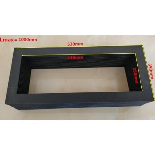 T5 Flexibel rectangle CNC machine tools accordion way cover,Inside: 250 mm x 430 mm ; Outside: 350 mm x 530mm Lmax: 1000mm