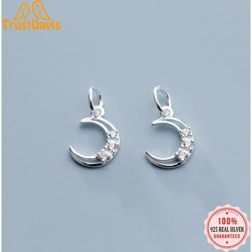 TrustDavis Real 925 Sterling Silver Fashion Sweet Moon Shiny CZ Charm Pendant Handmade DIY Accessories Jewelry Wholesale DZ410