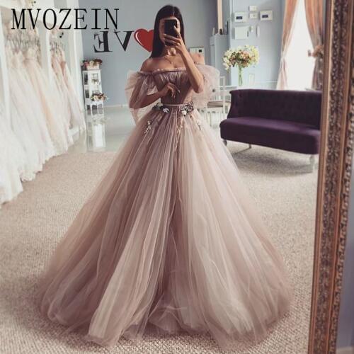 MVOZEIN Evening Dress 2020 Off The Shoulder Long Sleeve Tulle Prom Dress Evening Wear Formal Gowns vestidos de fiesta de noche