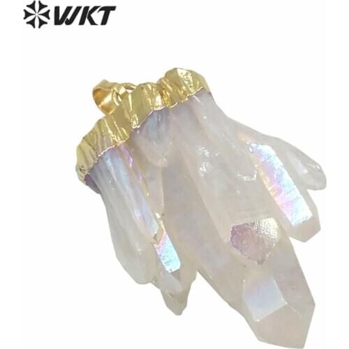 WT-P1070 5pcs/lot Healing Angel Aura Spirit Quartz Pendant in random Shape, Natural Stone Aura Quartz Spirit Gold Pendant