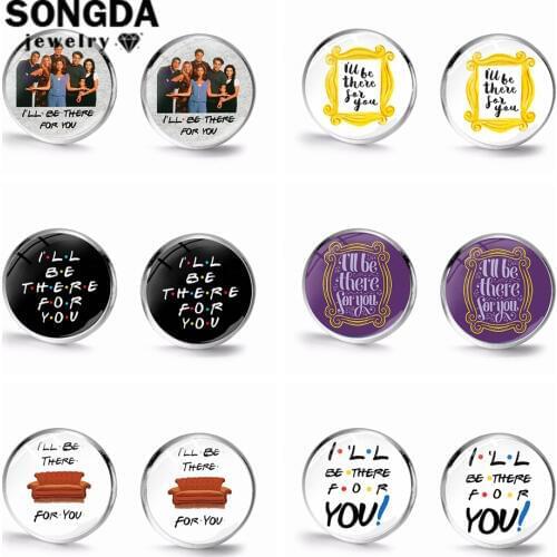 SONGDA Commemorative Friends TV Show Stud Earrings 25th Anniversary Series Cartoon Fun Pattern Glass Dome Earrings Cute Jewelry