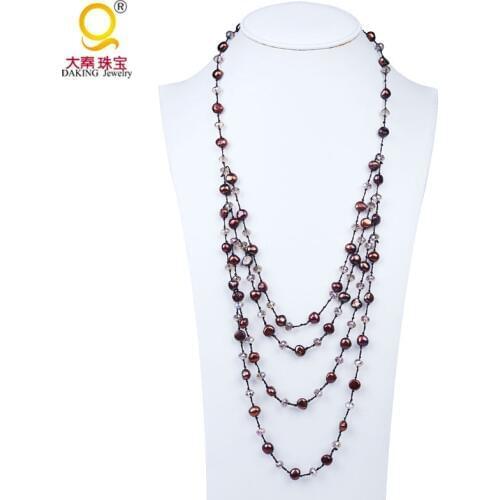 Fashion 9-10mm baroque pearl necklace multilayer design bohemia crystal beads necklace female party accessories