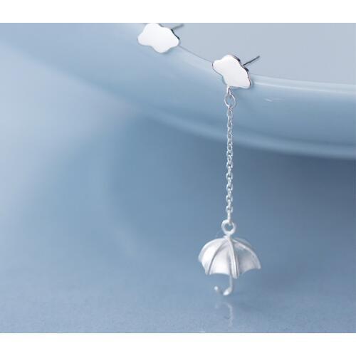 MloveAcc Hot Sale Asymmetry 925 Sterling Silver Earrings for Women Cute Tassel Cloud Umbrella Earrings Wedding Jewelry