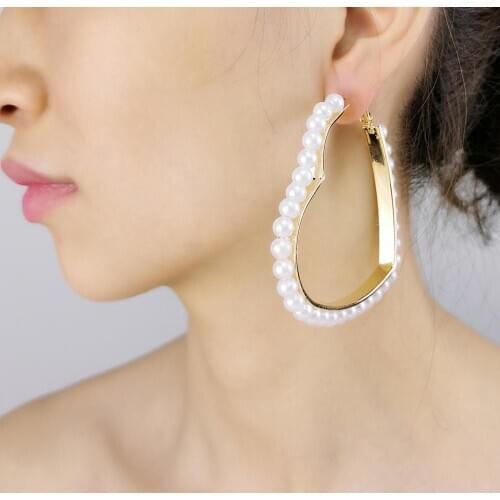 Imitation Pearl Big Heart Earrings For Women Fashion Statement Hoop earrings Wedding Romantic Jewelry UKMOC