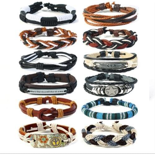 12pcs/set Fashion leather Charm Wrap bracelets Multilayer Punk DIY Mens Womens leather Wristband bracelets Jewelry Mix Style