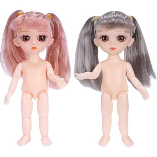 16cm New Cute 1/8 Dolls Mini 13 Moveable Jointed BJD Baby Doll Pink Silver Hair Naked Body Fashion Dolls Toy For Girls Gift