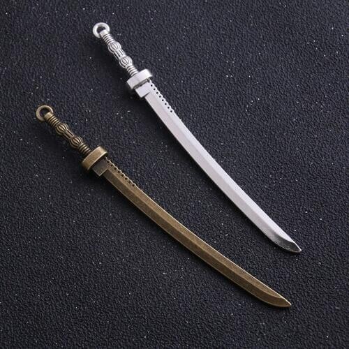 2pcs 10*107mm Alloy Two color Free Shipping Heavy Long Sword Knife Charms Pendant DIY Metal Jewelry Wholesale