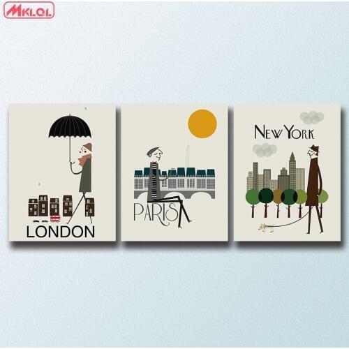 3 Piece Modern Wall Art Pictures Oil Painting Canvas Prints Cartoon City Canvas Hd Print Cuadros Peinture Pinturas No Frame